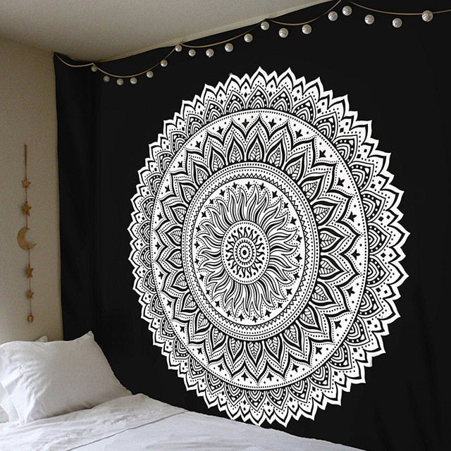 Large 200x150cm Mandala Indian Tapestry Wall Hanging Bohemian Beach Mat Polyester Blanket Yoga Mat Home Bedroom Art Carpet