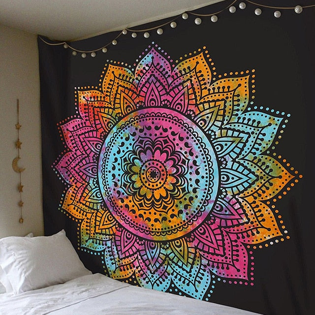 Large 200x150cm Mandala Indian Tapestry Wall Hanging Bohemian Beach Mat Polyester Blanket Yoga Mat Home Bedroom Art Carpet