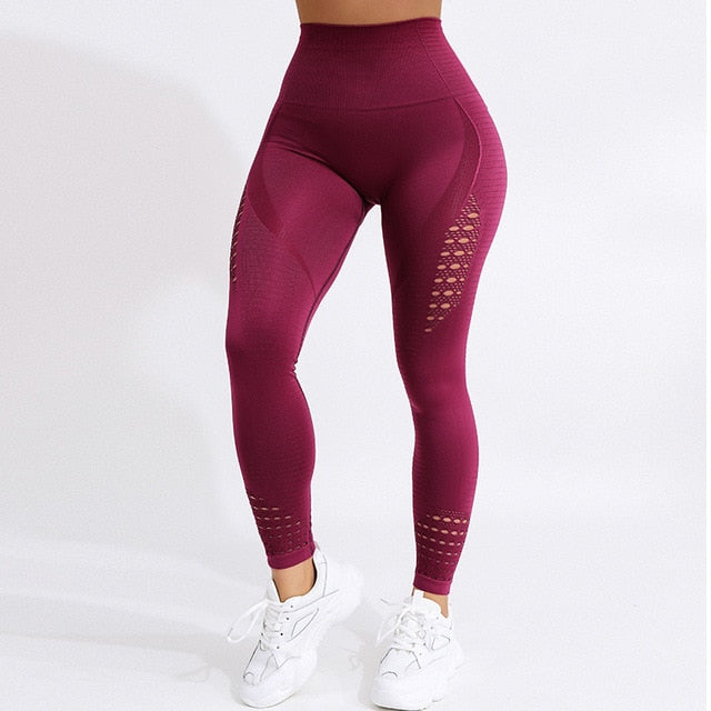 NORMOV Seamless High Waist Yoga Leggings Tights Women Workout Mesh Breathable Fitness Clothing Training Pants Female 5 Color
