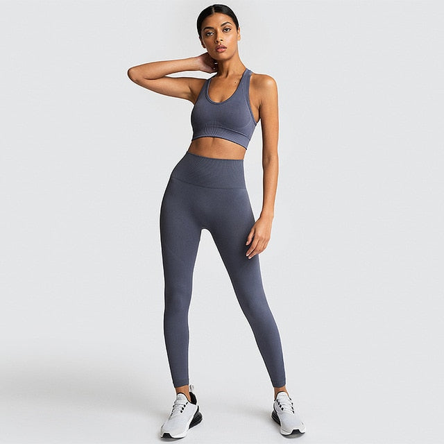 2020 2PCS Women's Seamless Yoga Set Sportswear Sports Bra+Leggings Fitness Pants Gym Running Suit Exercise Clothing Athletic New