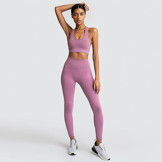 2020 2PCS Women's Seamless Yoga Set Sportswear Sports Bra+Leggings Fitness Pants Gym Running Suit Exercise Clothing Athletic New