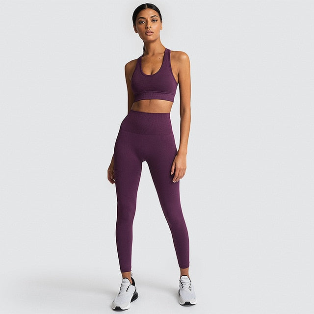 2020 2PCS Women's Seamless Yoga Set Sportswear Sports Bra+Leggings Fitness Pants Gym Running Suit Exercise Clothing Athletic New