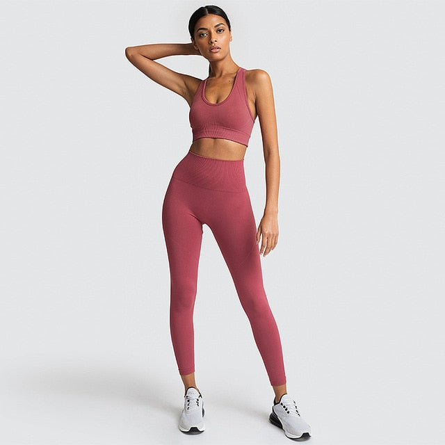 2020 2PCS Women's Seamless Yoga Set Sportswear Sports Bra+Leggings Fitness Pants Gym Running Suit Exercise Clothing Athletic New