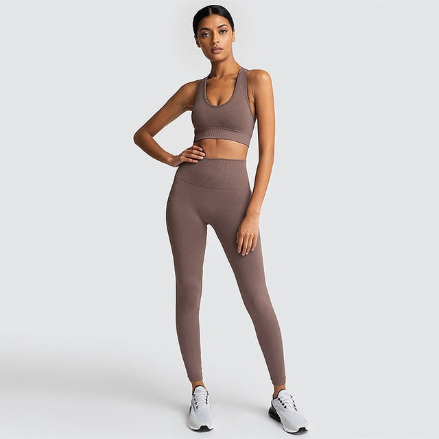 2020 2PCS Women's Seamless Yoga Set Sportswear Sports Bra+Leggings Fitness Pants Gym Running Suit Exercise Clothing Athletic New