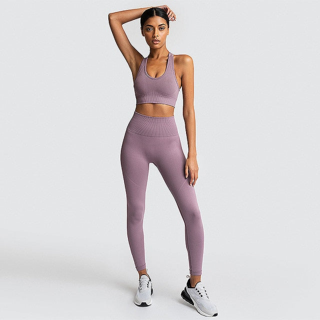 2020 2PCS Women's Seamless Yoga Set Sportswear Sports Bra+Leggings Fitness Pants Gym Running Suit Exercise Clothing Athletic New