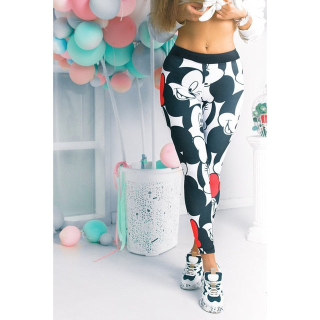 Active Women Minnie Mickey Yoga Gym Leggings Athletic Women Sport Clothing Workout Femme Mujer Sportwear Fitness Cartoon Pants