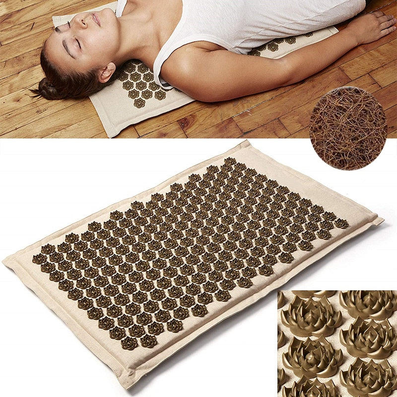 (SHOP NOW) Natural Organic Linen Acupuncture Mat Lotus Spike Massage Pad Cushion Yoga Mat Back/Neck/ Pain Relief Therapy