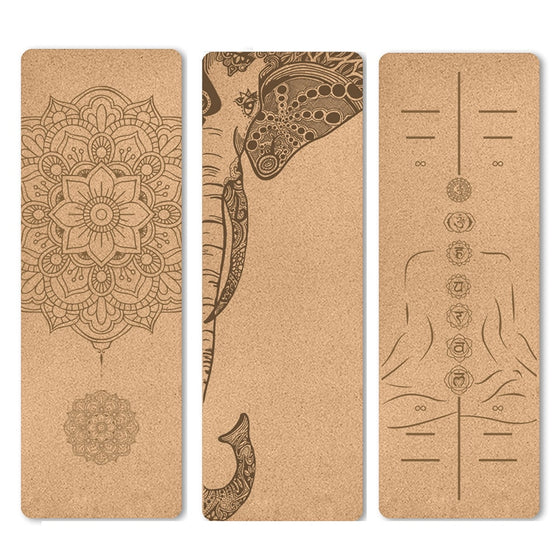 6mm Cork TPE Yoga Mat 183*61cm Printed Non-slip Mat Home Fitness Pad Gymnastics Pilates Training Sport Beginners Mat Bag&Strap