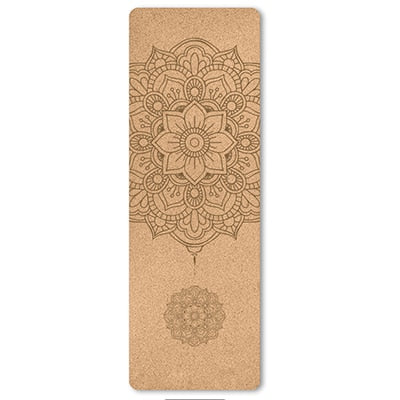 6mm Cork TPE Yoga Mat 183*61cm Printed Non-slip Mat Home Fitness Pad Gymnastics Pilates Training Sport Beginners Mat Bag&Strap