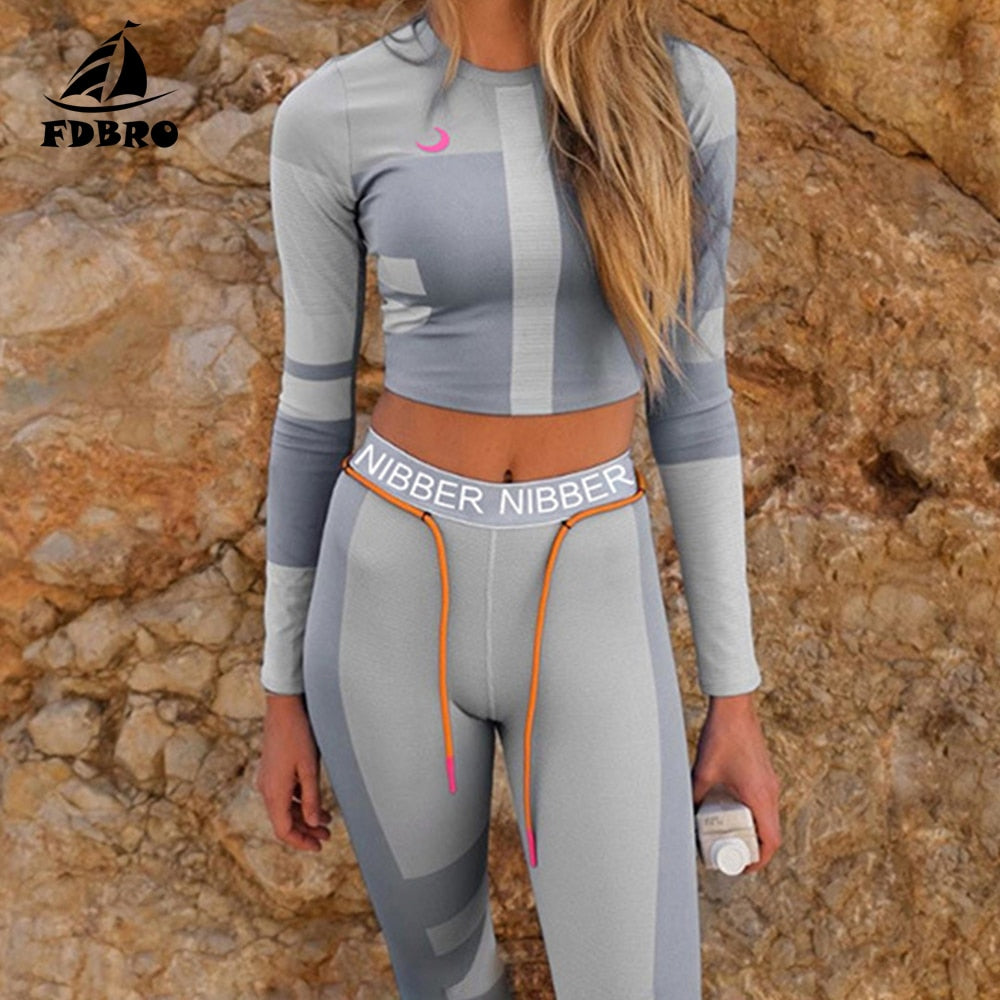 FDBRO Yoga Set Fall Winter Tracksuit High Waist Leggings Sets Sport Suit Women Active Wear Fitness Clothing 2 Piece Set Women