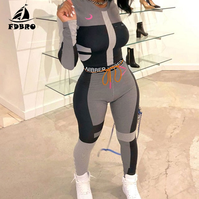 FDBRO Yoga Set Fall Winter Tracksuit High Waist Leggings Sets Sport Suit Women Active Wear Fitness Clothing 2 Piece Set Women