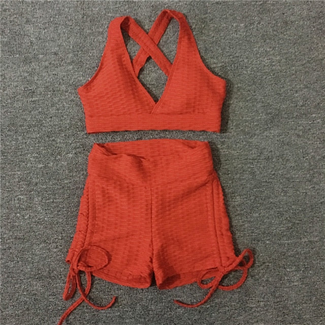 S-XL Pad 2pcs yoga sets woman sportswear stretch gym shorts set women clothing sports bra shorts workout clothes Tracksuit