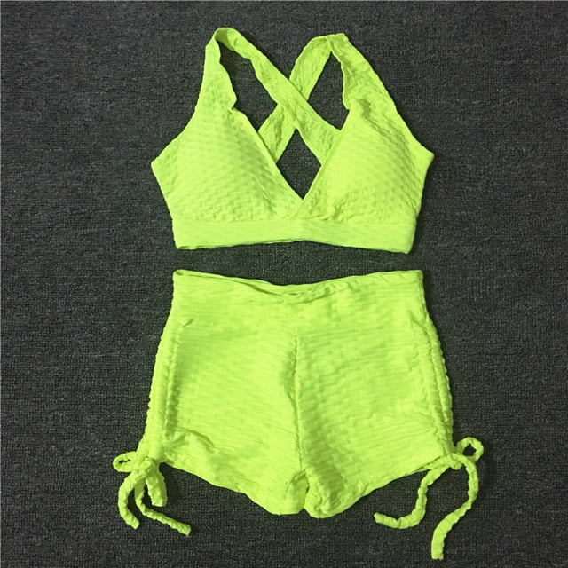 S-XL Pad 2pcs yoga sets woman sportswear stretch gym shorts set women clothing sports bra shorts workout clothes Tracksuit