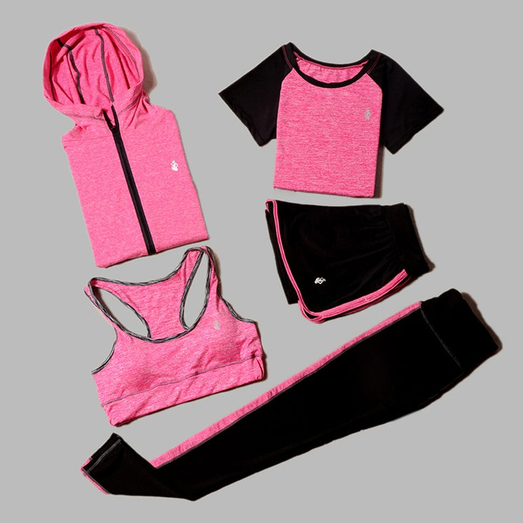 5 Piece Set Yoga For Women's Running Fitness T-Shirt Sports Bra Wear Fitness Clothing Women Training Set Sport Suit