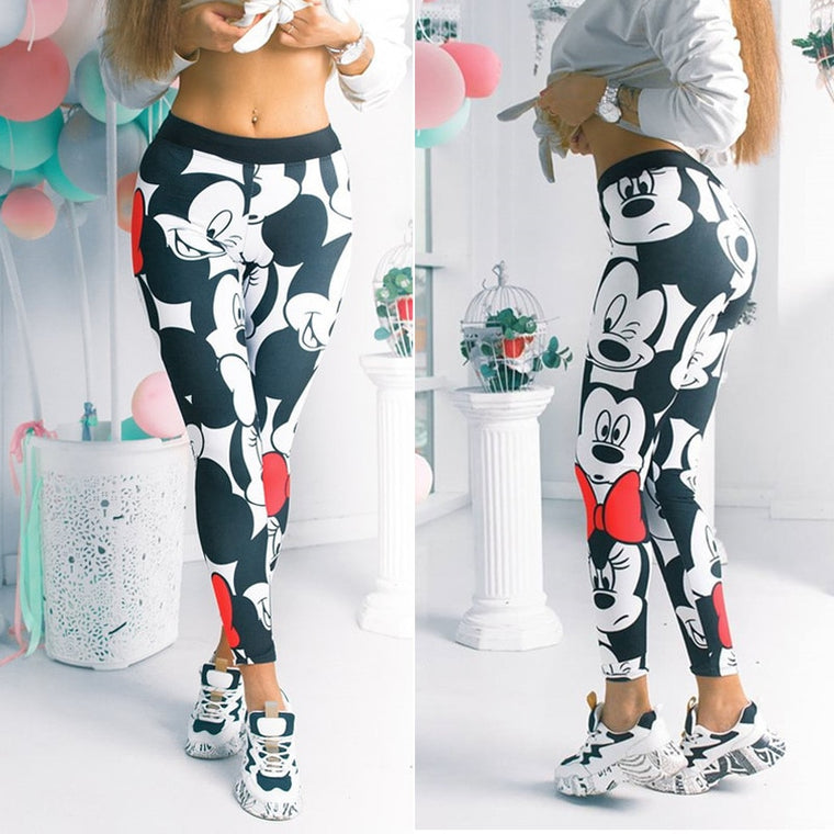 Active Women Minnie Mickey Yoga Gym Leggings Athletic Women Sport Clothing Workout Femme Mujer Sportwear Fitness Cartoon Pants