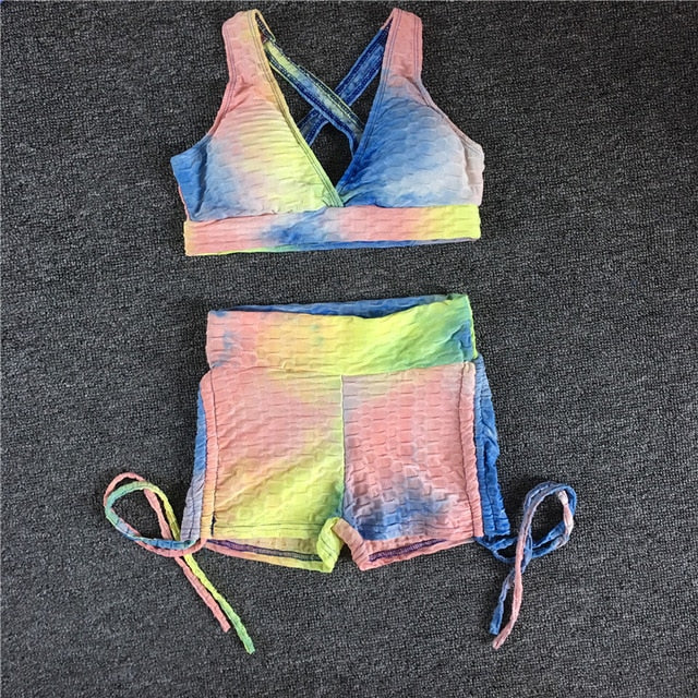 S-XL Pad 2pcs yoga sets woman sportswear stretch gym shorts set women clothing sports bra shorts workout clothes Tracksuit