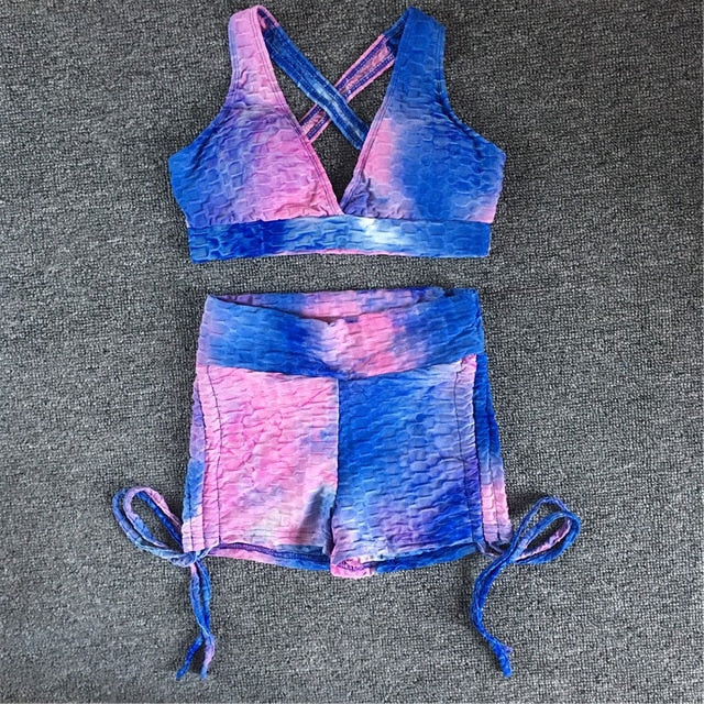 S-XL Pad 2pcs yoga sets woman sportswear stretch gym shorts set women clothing sports bra shorts workout clothes Tracksuit