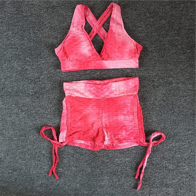 S-XL Pad 2pcs yoga sets woman sportswear stretch gym shorts set women clothing sports bra shorts workout clothes Tracksuit