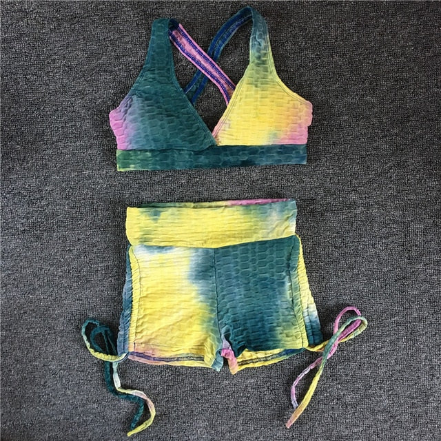 S-XL Pad 2pcs yoga sets woman sportswear stretch gym shorts set women clothing sports bra shorts workout clothes Tracksuit