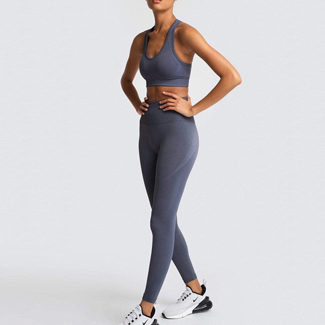 2 Piece Set Tracksuit Women Summer Seamless Yoga Sets Gym Clothes Sport Set Fitness Clothing Workout Clothes For Women