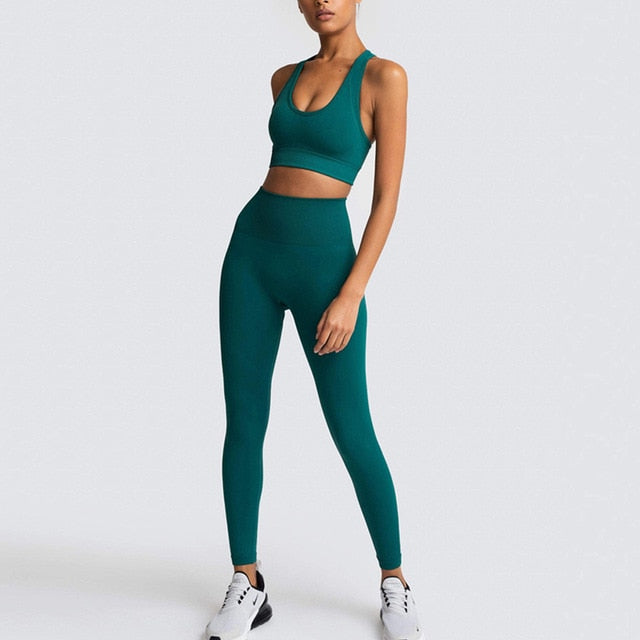 2 Piece Set Tracksuit Women Summer Seamless Yoga Sets Gym Clothes Sport Set Fitness Clothing Workout Clothes For Women
