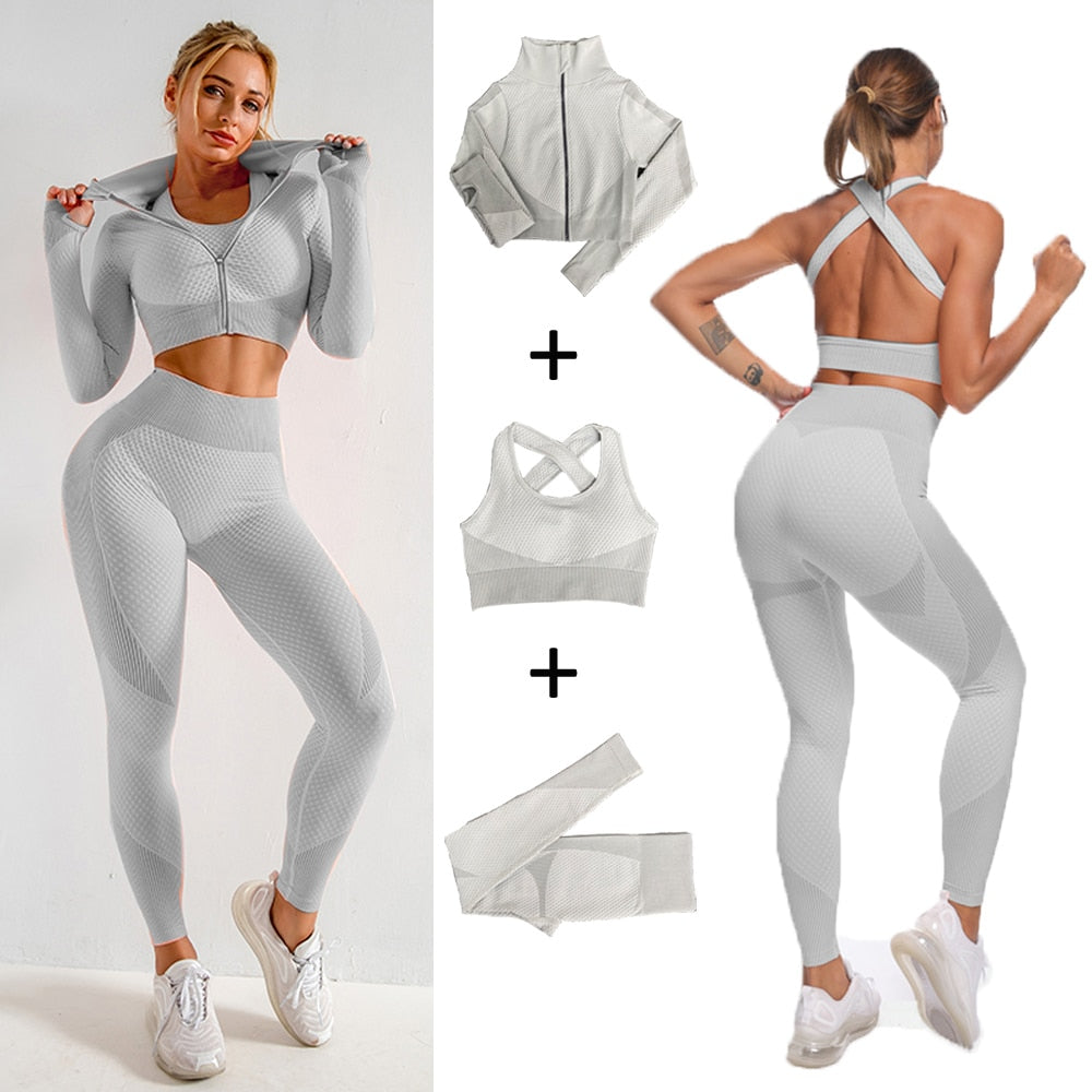 Women Yoga Set Running Seamless Gym Clothing Fitness Leggings + Crop Top Sportswear High Waist Fitness Legging Workout Yoga Suit